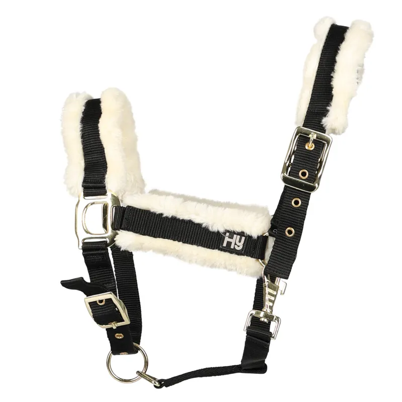 Hy Equestrian Faux Sheepskin Head Collar - Black/Cream