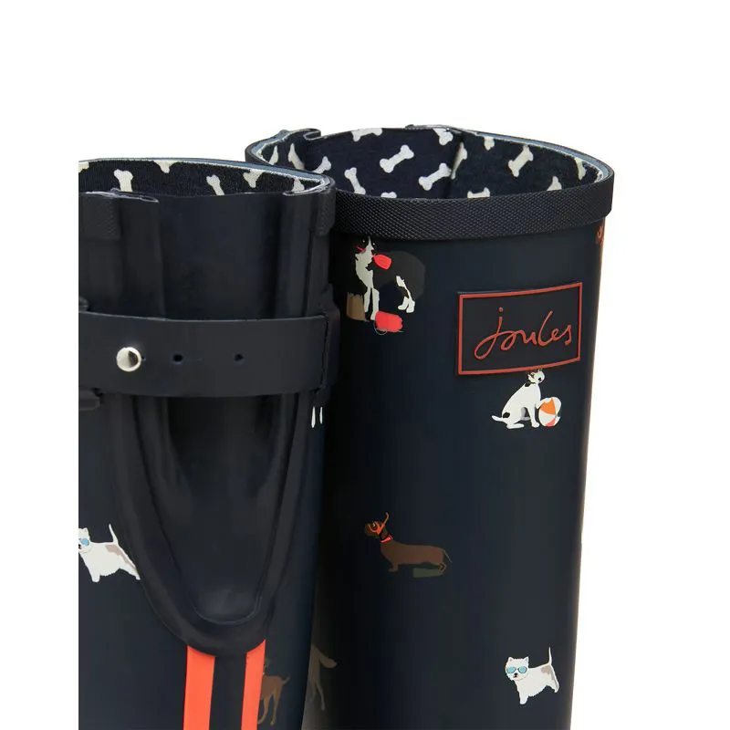 Joules Printed Wellies With Adjustable Back Gusset Ladies Navy Beach Dogs Size 3 - Navy Beach Dogs-3