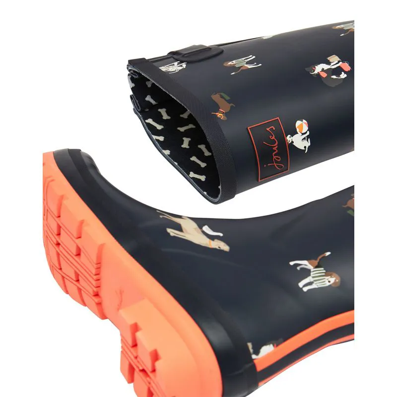 Joules Printed Wellies With Adjustable Back Gusset Ladies Navy Beach Dogs Size 3 - Navy Beach Dogs-4