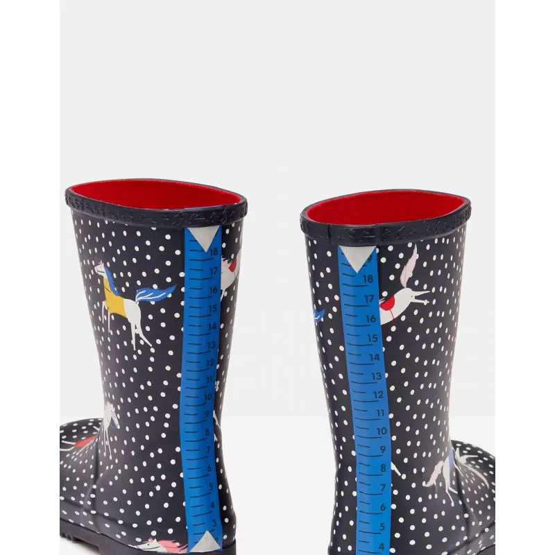 Joules Roll Up Flexible Printed Girls Wellies - Navy Spotty Horse