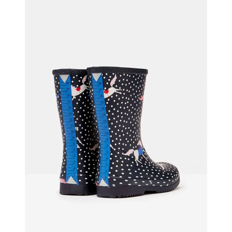 Joules Roll Up Flexible Printed Girls Wellies - Navy Spotty Horse-2