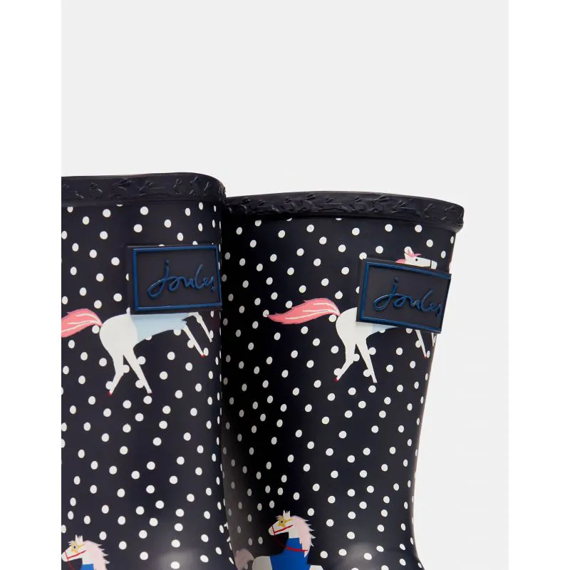 Joules Roll Up Flexible Printed Girls Wellies - Navy Spotty Horse-3