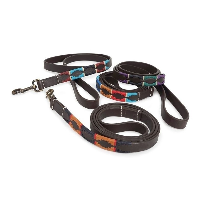 Shires Drover Polo Dog Lead - Burgundy/Turquise/Navy