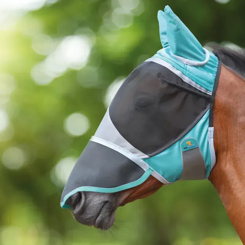 Shires Flyguard Pro Deluxe Fly Mask With Ears And Nose - Green