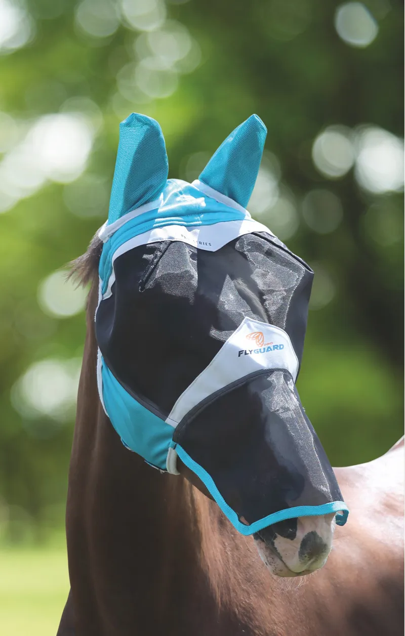 Shires FlyGuard Pro Fine Mesh Fly Mask with Ears and Nose - Blue-1