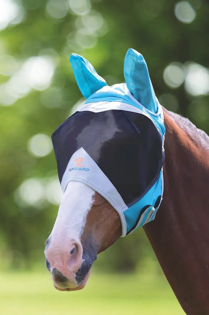 Shires FlyGuard Pro Fine Mesh Fly Mask With Ears - Teal-1